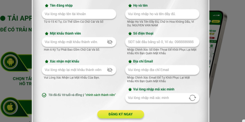 Đăng Ký QQ88 - Từng Bước Thực Hiện Tạo Nick Trong 1 Phút 3 Điền thông tin vào từng mục thật chuẩn khi tạo nick bắt độ trên QQ88